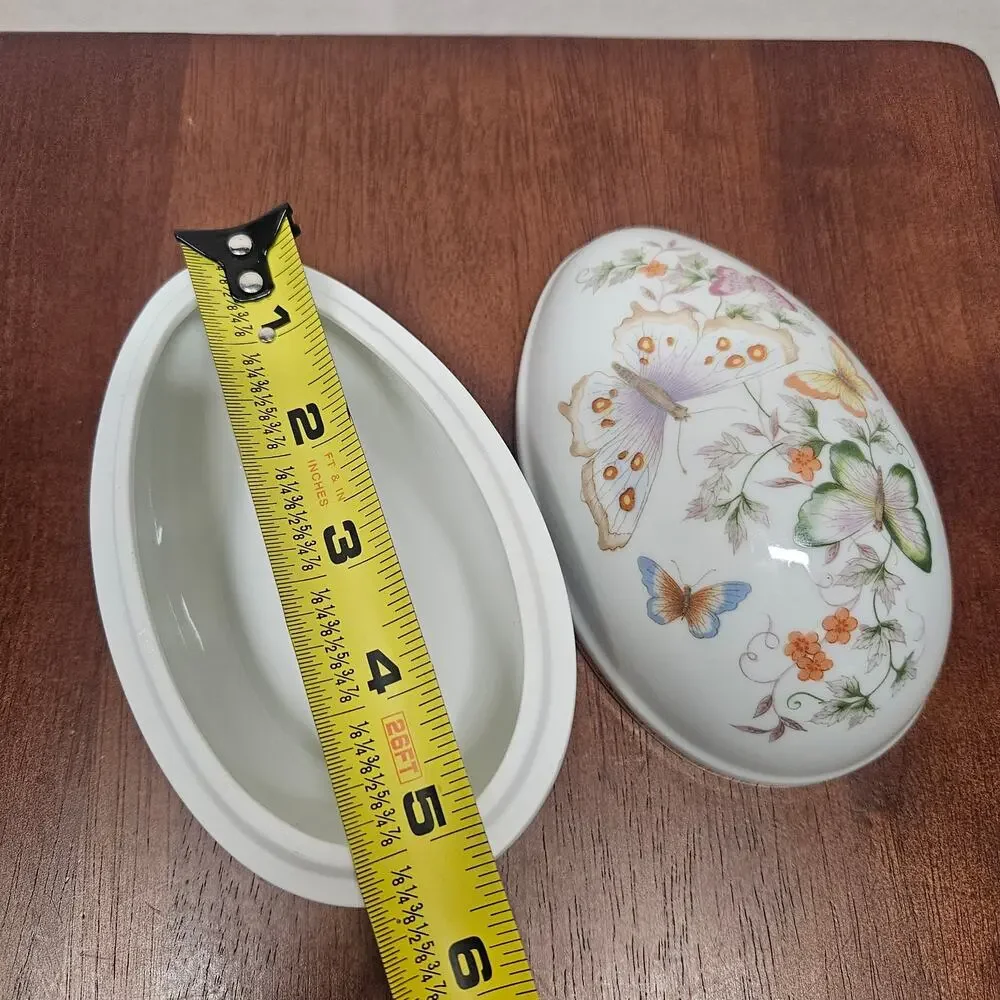 Vintage 1974 Avon Egg Shaped Butterfly Theme Trinket Dish w/ 22K Gold Trim